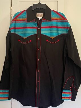 Rockmount Ranch Wear serape stripe embroidered western snap long sleeve shirt xl